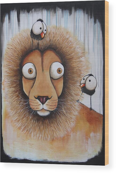 Lion Wood Print featuring the painting The Lion by Lucia Stewart