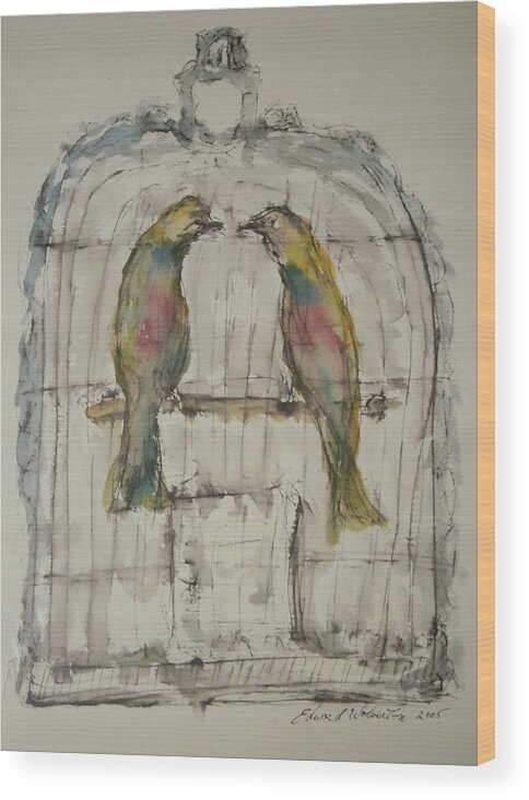 Birds Wood Print featuring the painting The Love Birds by Edward Wolverton