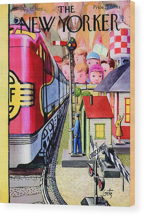 Train Wood Print featuring the painting New Yorker December 17th, 1955 by Arthur Getz