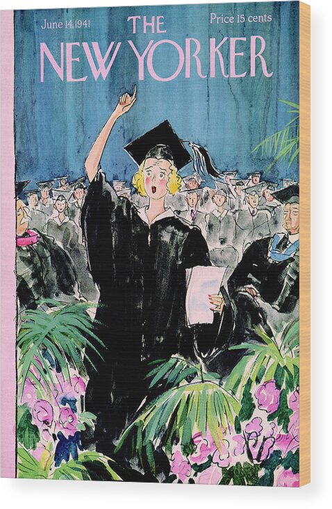 Graduation Wood Print featuring the painting New Yorker June 14, 1941 by Perry Barlow