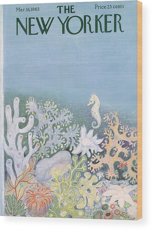 Ocean Wood Print featuring the painting New Yorker Cover - March 16th, 1963 by Ilonka Karasz