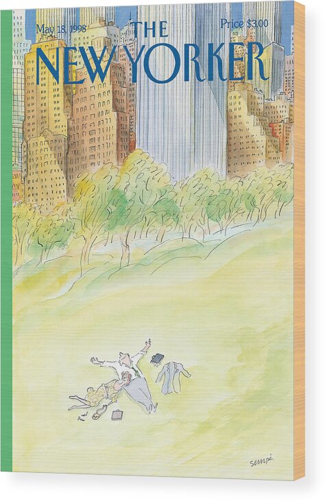 Bien-etre Wood Print featuring the painting New Yorker May 18th, 1998 by Jean-Jacques Sempe