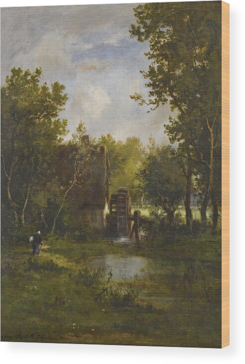 Leon Richet Wood Print featuring the painting The Old Water Mill by Leon Richet