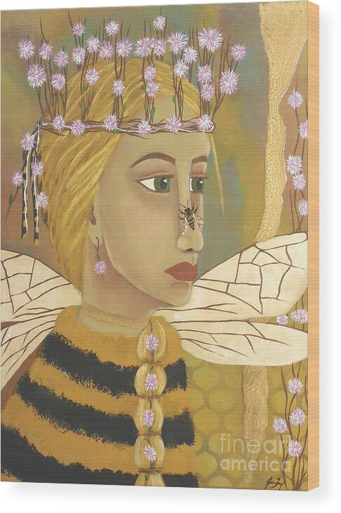 Queen Bee Wood Print featuring the painting The Queen Bee's Honeycomb by Jean Fry