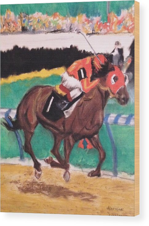 Horse Wood Print featuring the pastel The Race by Michael Martone