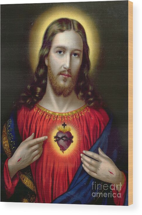 Jesus Wood Print featuring the painting The Sacred Heart of Jesus by English School