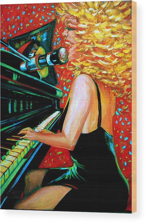 Singer Wood Print featuring the painting The Singer at Shuckers by Jeanette Jarmon