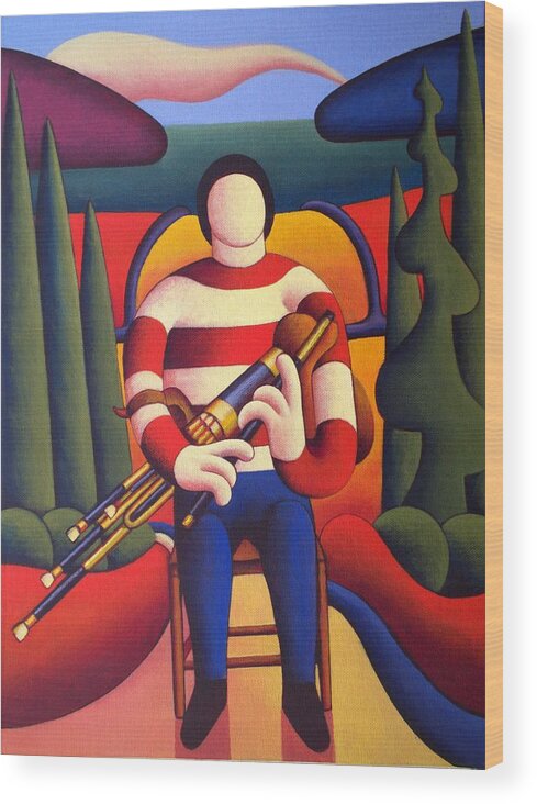 The Uileann Piper Wood Print featuring the painting The uileann piper by Alan Kenny