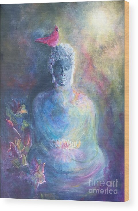 Buddha Wood Print featuring the painting The Visitor by Jacqui Hawk