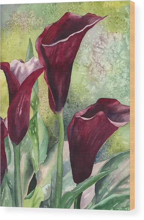 Calla Lily Painting Wood Print featuring the painting Three Callas by Anne Gifford