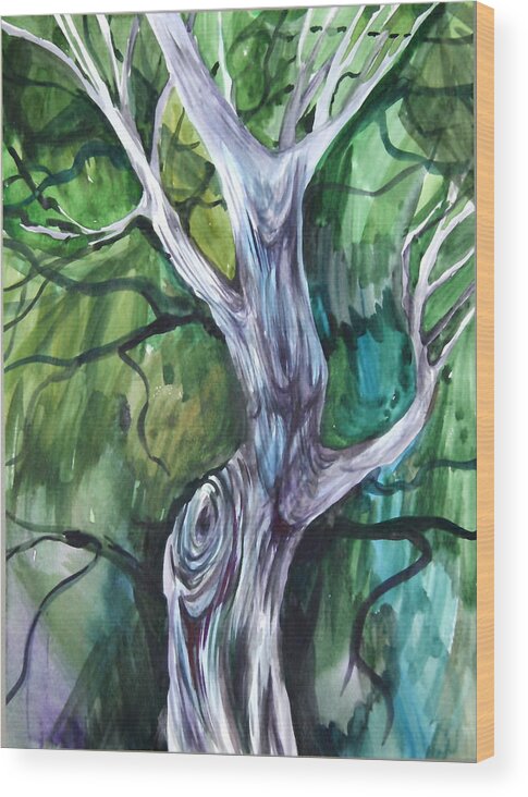 Watercolor Wood Print featuring the painting Tree by Anna Duyunova