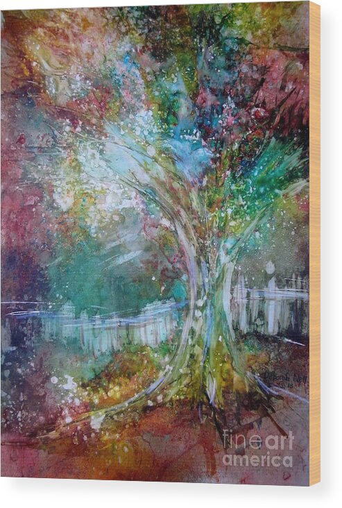Tree Wood Print featuring the painting Tree on Fire by Deborah Nell