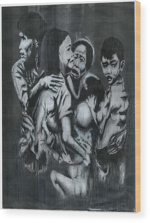 Vietnam Children Images Wood Print featuring the drawing Tet Remembered by Rich Torres