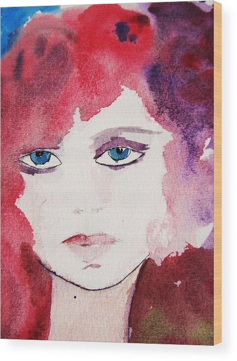 Watercolor Painting Wood Print featuring the painting Tueday's Girl by Trilby Cole