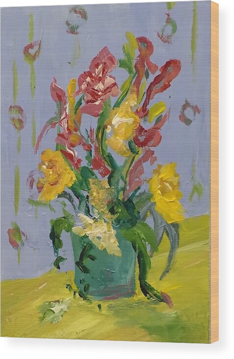 Still Life Wood Print featuring the painting Tulips by Alida M Haslett
