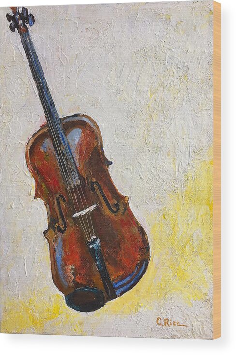 Violin Wood Print featuring the painting Tuned And Ready by Chris Rice