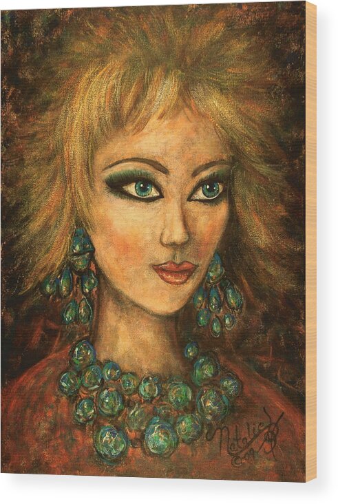 Female Wood Print featuring the painting Turquoise Eyes by Natalie Holland