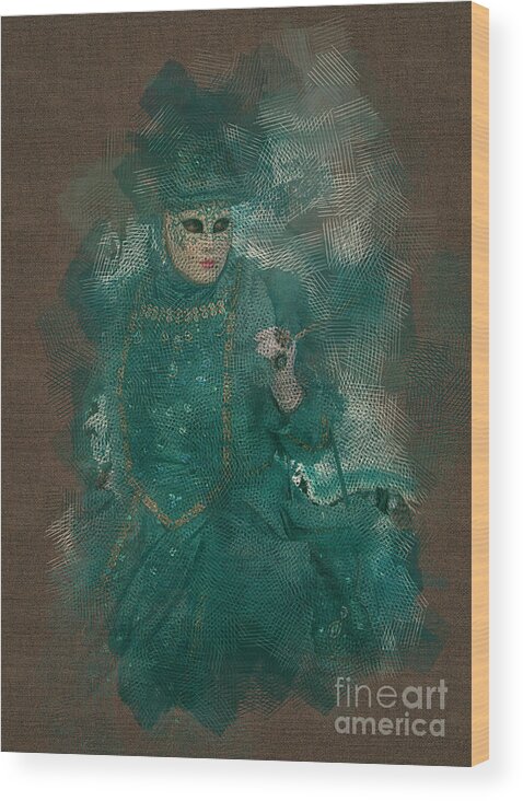 2016 Wood Print featuring the photograph Turquoise Lady Venice Carnival by Jack Torcello