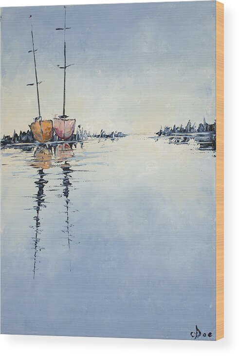 Boats Wood Print featuring the painting Two At Rest by Carolyn Doe