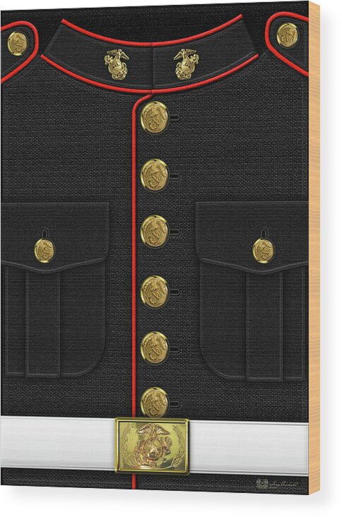 'military Insignia & Heraldry 3d' Collection By Serge Averbukh Wood Print featuring the digital art U S M C Dress uniform by Serge Averbukh