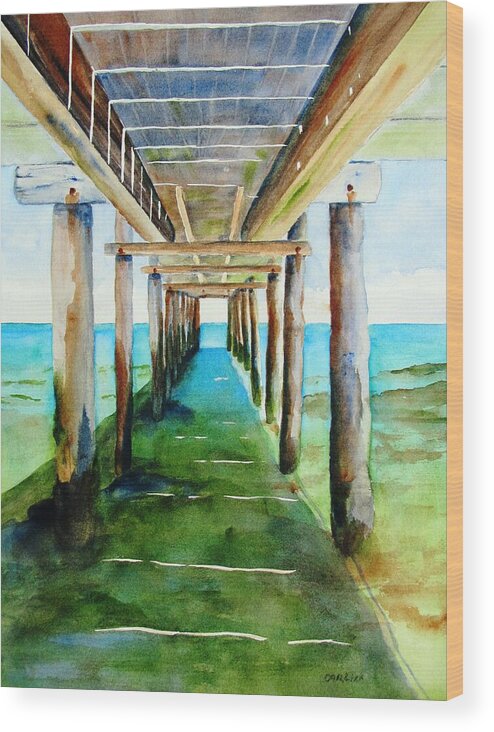 Pier Wood Print featuring the painting Under the Playa Paraiso Pier by Carlin Blahnik CarlinArtWatercolor