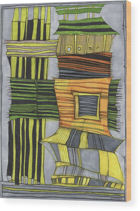 Abstract Wood Print featuring the drawing Urban Delight by Sandra Church
