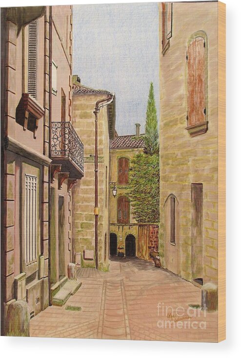 Uzes Wood Print featuring the drawing Uzes, South of France by Olga Silverman