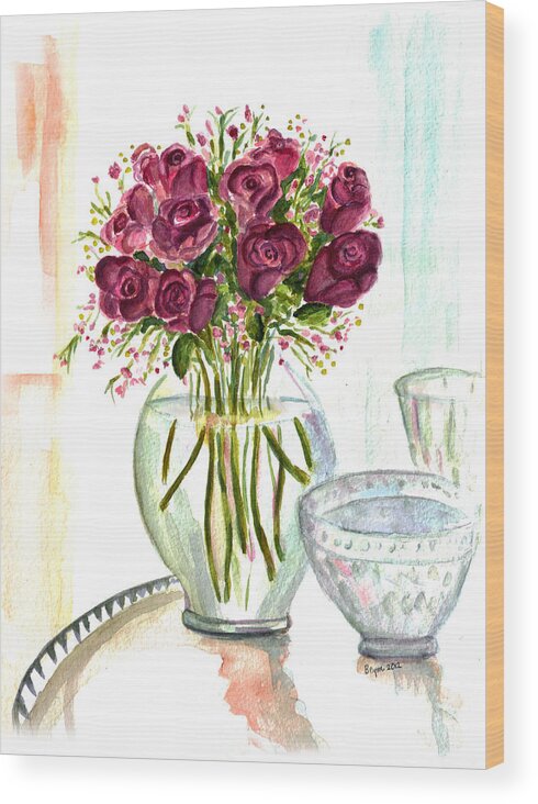 Roses Wood Print featuring the painting Valentines Crystal Rose by Clara Sue Beym