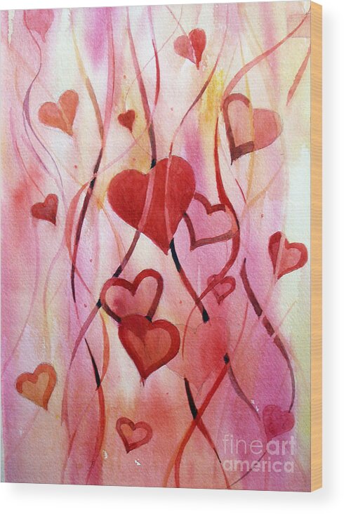 Heart Wood Print featuring the painting Valentines Day by Natalia Eremeyeva Duarte
