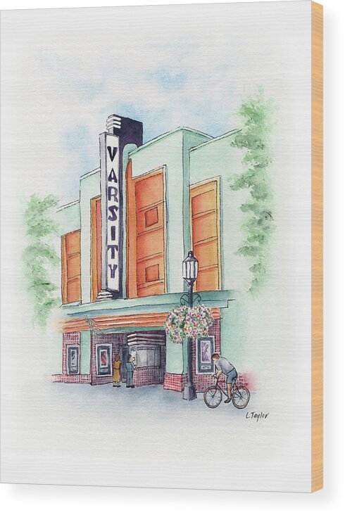 Old Theater Wood Print featuring the painting Varsity on Main by Lori Taylor