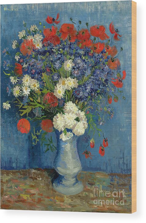 Still Wood Print featuring the painting Vase with Cornflowers and Poppies by Vincent Van Gogh