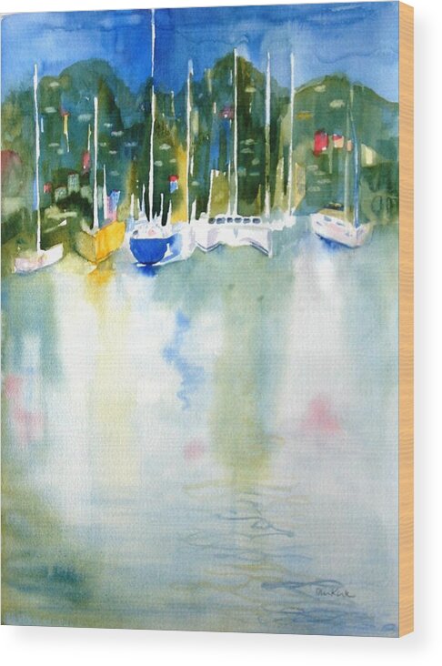 Caribbean Wood Print featuring the painting Village Cay Reflections by Diane Kirk