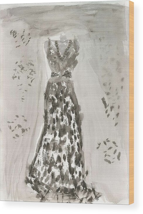 Dress Wood Print featuring the painting Vintage Blk and White by Lauren Serene