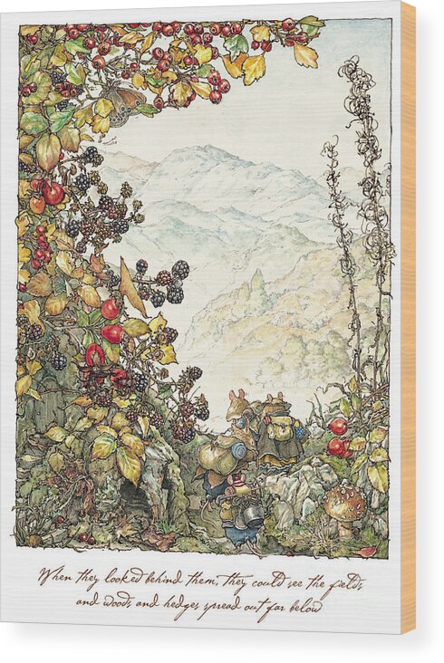 Brambly Hedge Wood Print featuring the drawing Walk to the High Hills by Brambly Hedge