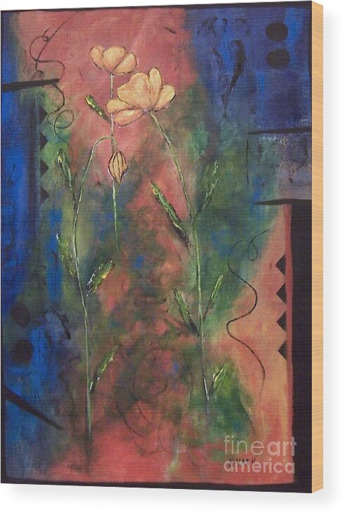Flowers Wood Print featuring the painting Wallflowers I  by Karen Day-Vath