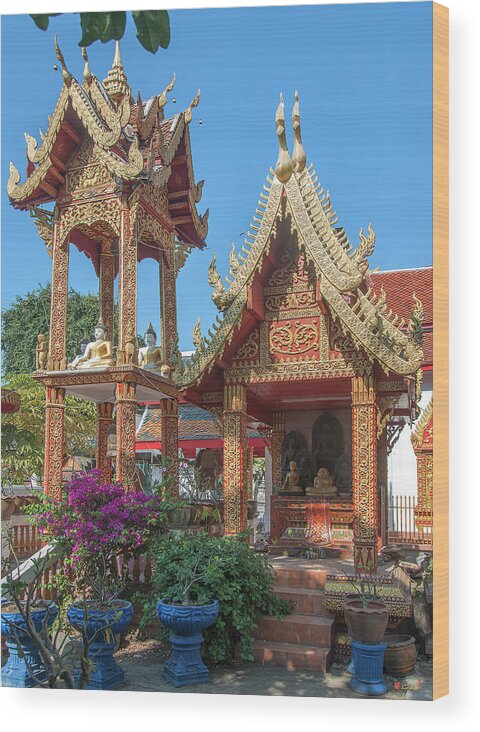 Scenic Wood Print featuring the photograph Wat Mahawan Bell Tower and Shrine DTHLU0297 by Gerry Gantt