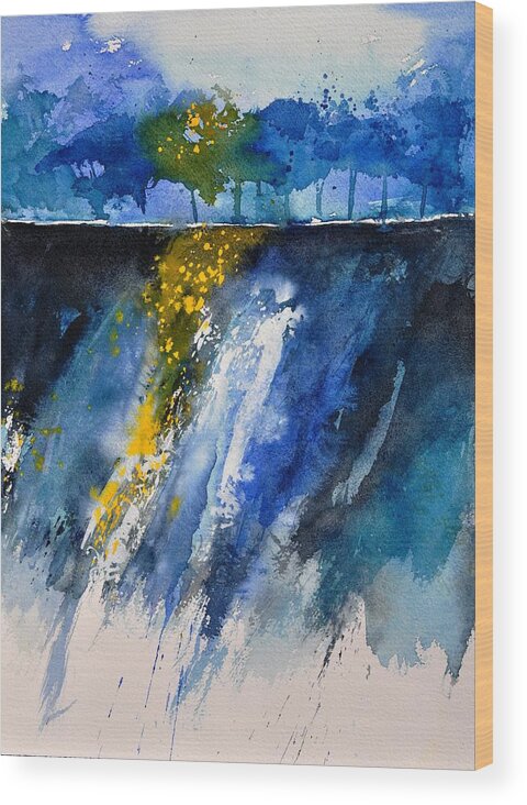Abstract Wood Print featuring the painting Watercolor 119001 by Pol Ledent