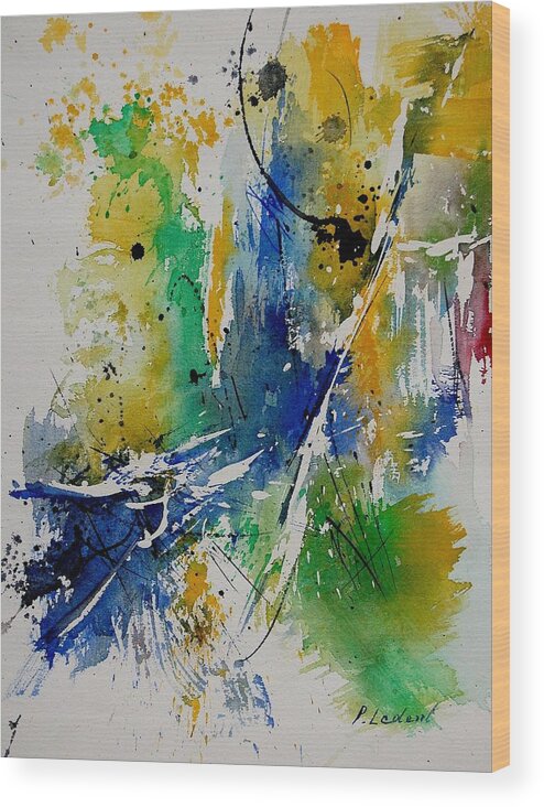 Abstract Wood Print featuring the painting Watercolor 902180 by Pol Ledent