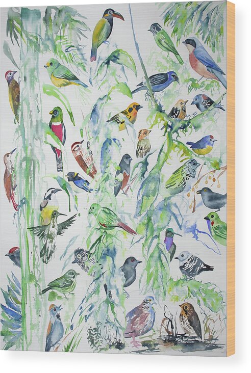 Wildsumaco Wood Print featuring the painting Watercolor - Birds of Wildsumaco by Cascade Colors