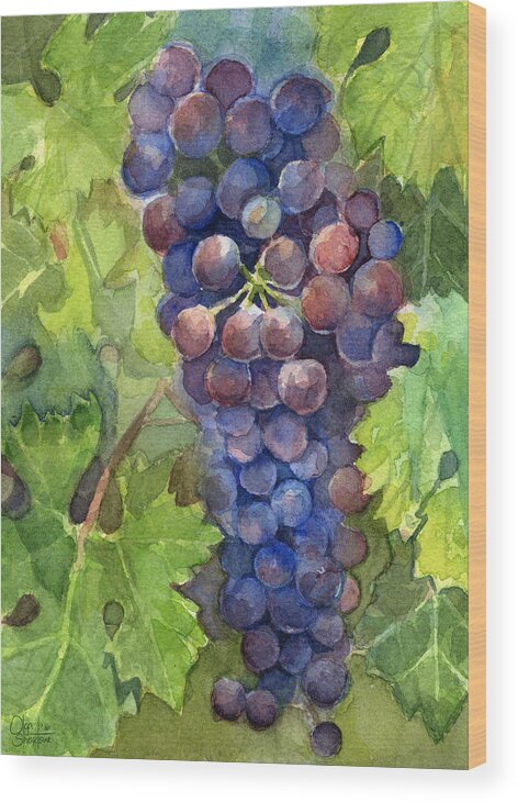 Grapes Wood Print featuring the painting Watercolor Grapes Painting by Olga Shvartsur