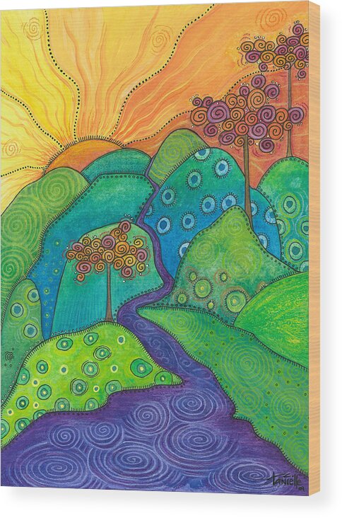 Nature Wood Print featuring the painting Waterfall of Hope by Tanielle Childers