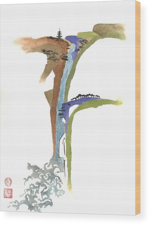 Waterfall Wood Print featuring the painting Waterfall by Terri Harris