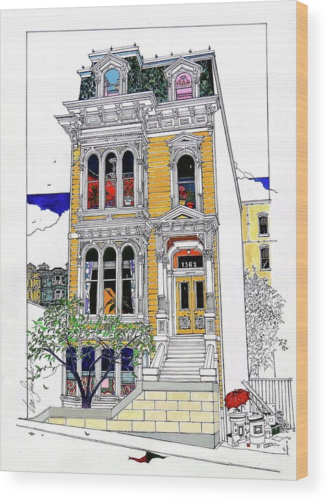 Painted Ladies Wood Print featuring the mixed media What's In Your Window? by Ira Shander