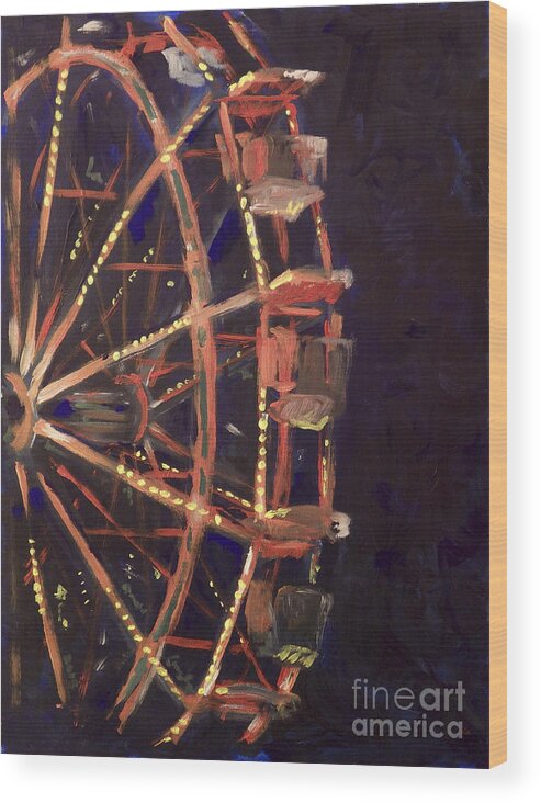 Ferris Wheel Wood Print featuring the painting Wheel by Joseph A Langley