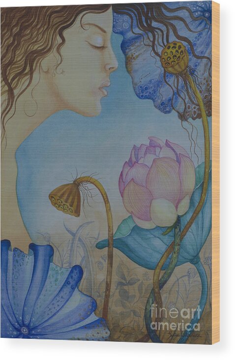 Lotus Wood Print featuring the painting Lotus whisper by Yuliya Glavnaya