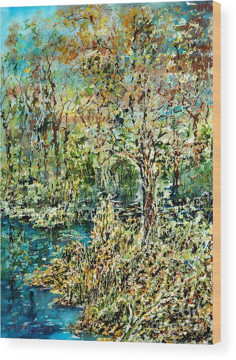 Watercolor Wood Print featuring the painting Whispering Leave by Almo M