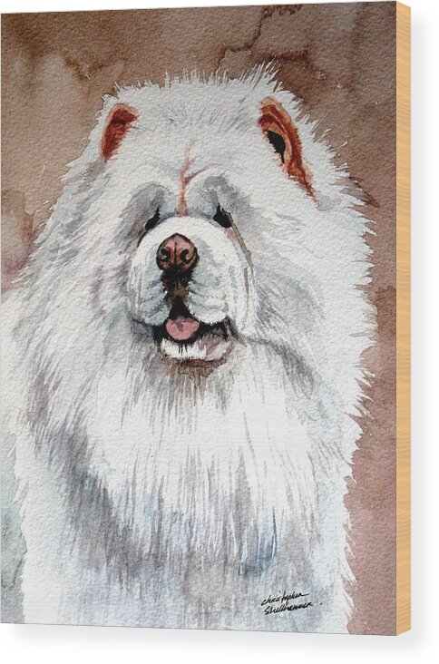 Chow Chow Wood Print featuring the painting White Chow Chow by Christopher Shellhammer