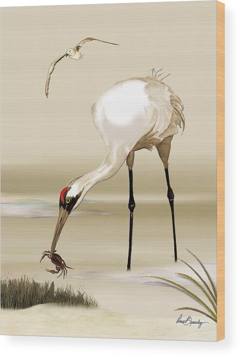 Crane Wood Print featuring the painting Whooping Crane by Anne Beverley-Stamps