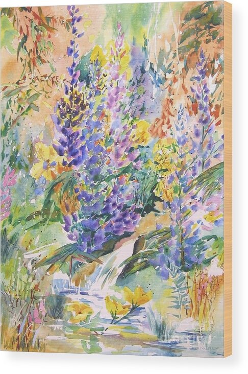 Abstract Paintings Wood Print featuring the painting Wild Lupines by John Nussbaum