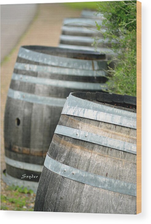 Wine Barrels Wood Print featuring the photograph Wine Barrels Foxen Winery by Barbara Snyder